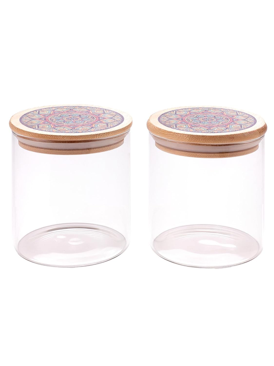 Kuber Industries Borosilicate Glass Jar with Printed Bamboo Lid|Kitchen Organizer Items and Storage|Multi-utility, Leakproof, Airtight Storage Jar for Cookies,Snacks,Tea,Coffee,Sugar|Pack of 2(300ml)