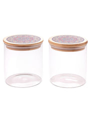Kuber Industries Borosilicate Glass Jar with Printed Bamboo Lid|Kitchen Organizer Items and Storage|Multi-utility, Leakproof, Airtight Storage Jar for Cookies,Snacks,Tea,Coffee,Sugar|Pack of 2(300ml)
