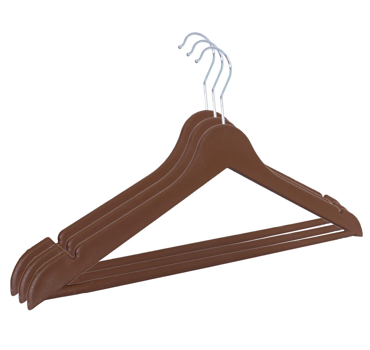 Kuber Industries Hanger|Durable & Lightweight Coat and Clothes Hangers|Notches Wardrobe Organization with 360 Degree Swivel Hook|Pack of 3 (Brown)