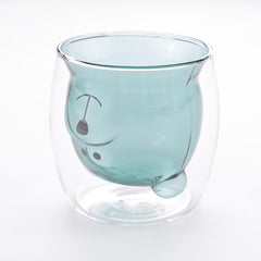 Kuber Industries Pack of 2 Cute Teddy Bear Cups | Heat Resistant |Borosilicate Double Wall Glass Cups | Scratch Proof | 250 ML | Blue