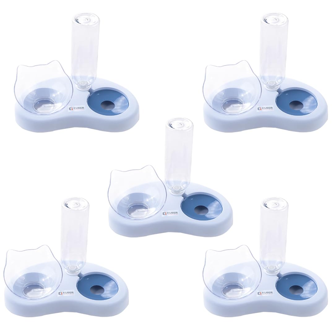 Kuber Industries Animal Feeding Plastic 2 in 1 Pet Bowls | Cat & Dog Bowl | Small/Medium Size Pet Feeding Bowl | Non-Toxic & 100% Safe for Pets (Pack of 5) | Blue