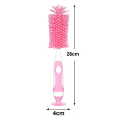Kuber Industries Bottle Brush | Long Handle Bottle Brush | Silicone Bottle Cleaner Brush Set | Baby Feeding Bottle Cleaning Brush | Nipple Cleaner with Suction Base | Pink