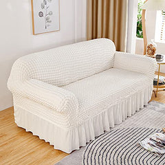 Kuber Industries Pack of 5 Sofa Cover | Two-Seater Sofa Cover | Sofa Chair Cover | Couch Cover for Hall | Universal Sofa Slipcover | Elastic Spandex Sofa Cover for Living Room | TSSC001 | White