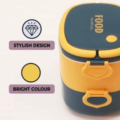 Kuber Industries Insulated Lunch Box with 2 Compartments|100% BPA Free, Food Grade ABS Plastic|Leakproof & Spill Proof|Dishwasher & Microwave Safe Lunch Box|1450 ML|HX0043343|Pack of 2|Yellow & Blue
