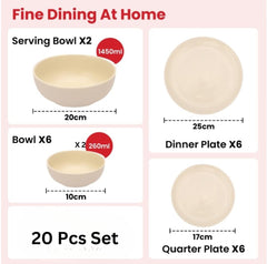 Kuber Industries 20 Pcs Ceramic Dinner Set | Dishwasher & Microwave Safe | Crockery Set for Dining & Gifting | 6 Pcs Full Plates & 6 Pcs Half Plate & 2 Pcs Serving Bowl & 6 Pcs Bowl | Cream