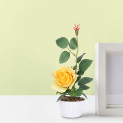 Kuber Industries Artificial Plants for Home D?cor|Natural Looking Indoor Fake Plants with Pot|Artificial Flowers for Decoration-Pack of 2 (Yellow)