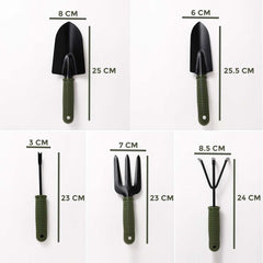 Kuber Industries Garden Tools|Small & Big Hand Trowels|Hand Cultivator|Hand Weeder & Fork Carbon Steel|SJ-5020|Comfortable & Easy Grip Handles|Set of 5|Green & Black (Pack of 3)