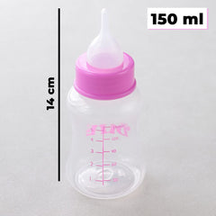 Kuber Industries Pet Feeding Bottle for Puppies,Kittens,Rabbits & Other Newborns|Nursing Bottle for Pets|Squeeze Liquid Feed Bottle|Bottle,Milk Brush,Pacifier Replacement|LS143PK|150 ML|Pink