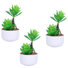 Kuber Industries Artificial Plants for Home Décor|Natural Looking Indoor Fake Plants with Pot|Artificial Flowers for Decoration-Pack of 3 (Green)