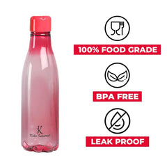 Kuber Industries BPA Free Plastic Water Bottles | Unbreakable, Leak Proof, 100% Food Grade Plastic | for Kids & Adults | Refrigerator Plastic Bottle Set of 4|Pink (Pack of 3)