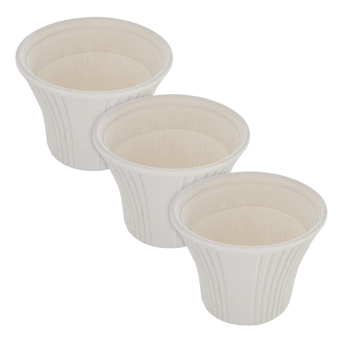 Kuber Industries Sunshine Flower Pot|Durable Plastic Flower Pots|Planters for Home D cor|Garden|Living Room|Balcony|8 Inch|Pack of 3 (White)