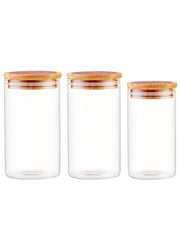 Kuber Industries Borosilicate Glass Jar with Printed Bamboo Lid | Multi-utility | Leakproof | Airtight Jar for Cookies, Snacks, Tea, Coffee, Sugar | Pack of 3 (300ml, 600ml, 1000ml)