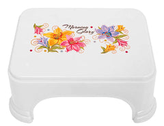 Kuber Industries Floral Print Plastic Bathroom Stool, White-KUBMART10868