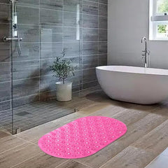 Kuber Industries Bath Mat | PVC Bathroom Mat | Shower Bath Mat | Floor Tub Mat | Bathroom Oval Mud Mat | Anti-Skid Shower Bathroom Mat | Q-02C |Pack of 3| Rose Red