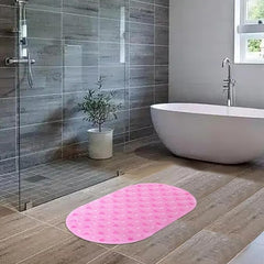 Homestic Bath Mat | PVC Bathroom Mat | Shower Bath Mat | Floor Tub Mat | Bathroom Oval Mud Mat | Anti-Skid Shower Bathroom Mat | Q-01C | Pink
