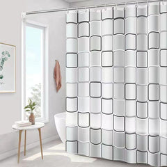Kuber Industries 7 Feet PEVA Shower Curtain I Black and White Checked Print I 180 X 220cm I 12 Pcs Hooks Included I Quick Dry I Waterproof I Easy-Slide Curtains I Bath Decor I Multicolour