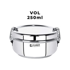 Kuber Industries Stainless Steel Grater with Storage & Food Pack Lunch Box (250ML) with Steel Separator Plate and Locking Clip | Stainless Steel, Multifunctional Use & Refrigerator Safe
