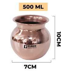 Kuber Industries Copper Lota | Kalash for Puja | BPA Free, Non Toxic,Copper | Rustproof & Durable | with Added Health Benefits of Copper | User Friendly Design & Easy to Clean | 500 ML (Pack of 4)
