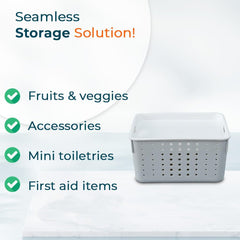 Kuber Industries Multipurpose Small Storage Basket with Lid|Dotted Design Storage Organizer|Basket For Cosmetic, Fruits, Assesories|Pack of 6|Grey|