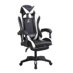 Kuber Industries Ergosmart PC Gaming Chairs with Wheels | Comes with Headrest, Lumbar Support Cushions & Footrest | Comfortable Chair for Long Sitting & Back Pain Relief | 2023-6F-BW-Black & White