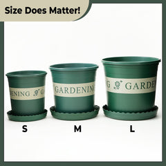 Kuber Industries Plastic Plant Pot|Indoor & Outdoor Plant Pot with Tray|Durable & Lightweight|Water Drainage Holes |Plastic Flower Pot for Patio, Garden|Home|Office|Medium|JL-2020|Set of 3|Green