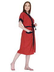 Kuber Industries Bathrobe for Women Micro Terry Cotton Towel Robe | Soft and Easy to Absorb & Dry| Unisex Bathrobe (Red) (Pack Of 4)