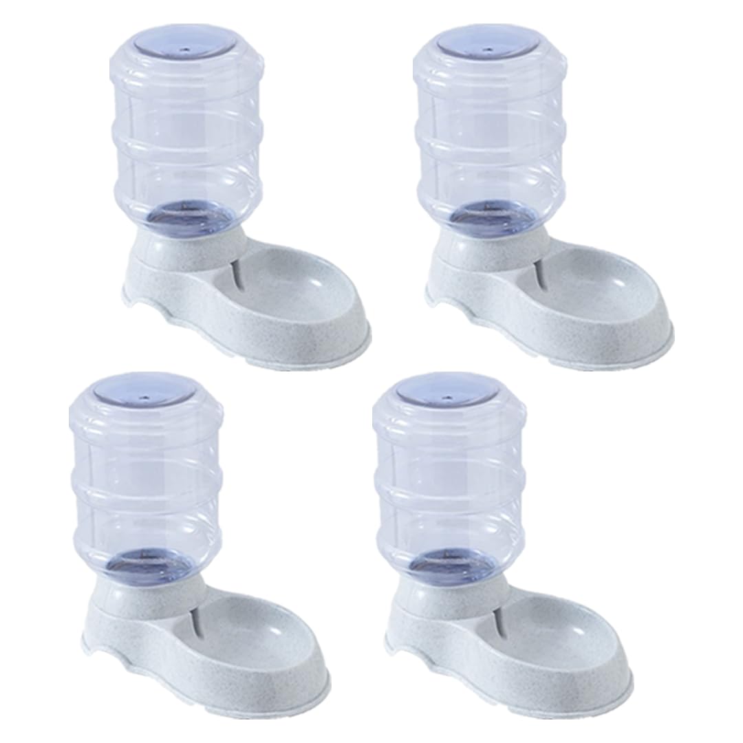 Kuber Industries Dog Food Bowl|Drinking Fountain Cat & Dog Bowl|Reusable,Durable|Bowl with Refillable Water Bottle|Stylish Dog Accessories for Indoor & Outdoor Use|LS147GR|3500ML|Grey (Pack of 4)