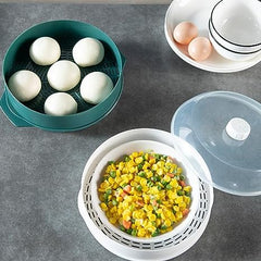 Kuber Microwave Oven Steamer | Microwave Pot Pan| Microwave Safe Set | Microwave Safe Containers (1 Cover +1 Box +1 Base) | KUSH111| (Green Set of 2)
