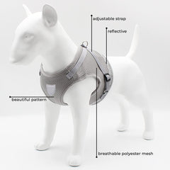 Kuber Industries Reflective Dog Harness with Adjustable Leash|Breathable Polyester Mesh Fabric |Large Size|HT-844|Comfortable No-Pull Grip|Quick Release Buckles|Easy On-Off Harness|Grey (Pack of 6)