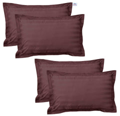 Heart Home Lining Design Cotton Pillow Cover- 18x28 Inch, Set of 4 (Brown)-HS43HEARTH26750