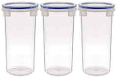 Heart Home Virgin Plastic klick Big Glass 3 Piece Transparent Tumbler/airtight Container Leakproof Storage with Lid 500ml (White) (CTHH015243)