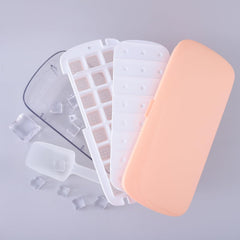 Kuber Industries Pack of 3 Ice Cube Tray with Lid | Ice Cube Storage Box with Ice Scoop | 24 Ice Cube Molds for Freezing | One-Press Demolding | BPA Free | Pink