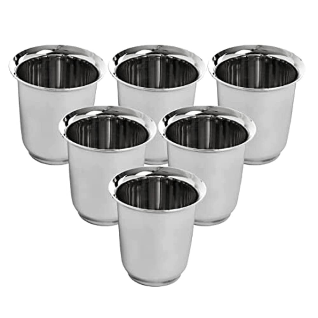 Kuber Industries Small Stainless Steel Glass | Set of 6 I South Indian Design | Multipurpose Serving Tea Coffee I Mirror Finish | Easy to Clean & Maintain (Pack of 4)