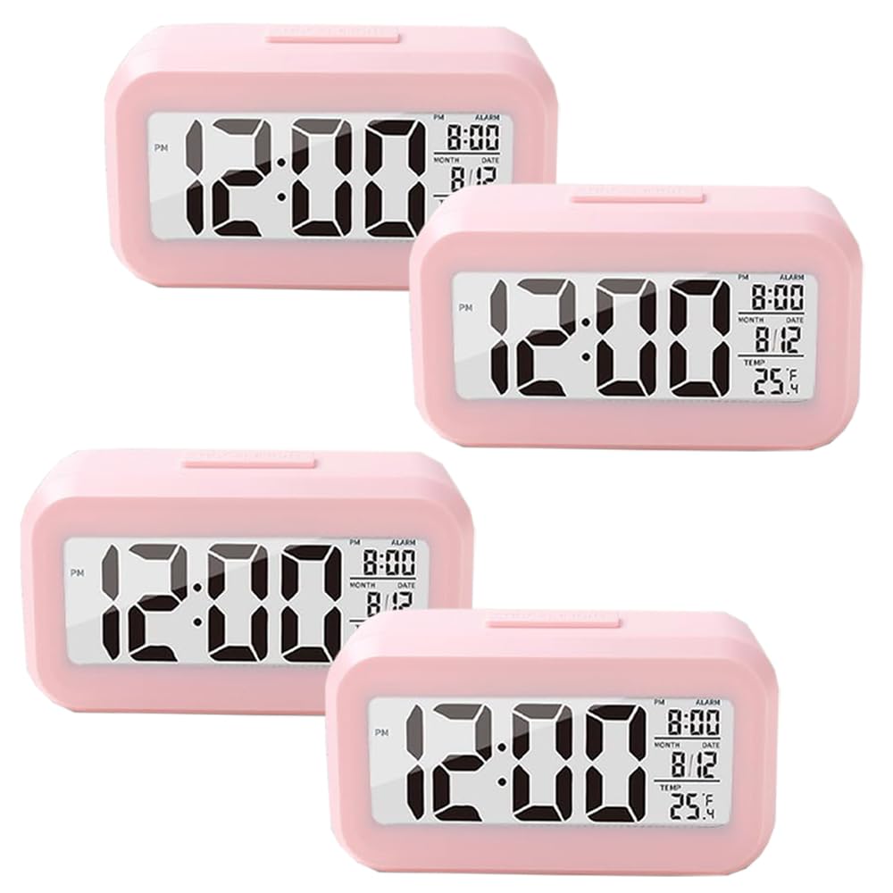 Kuber Industries ABS Battery Oprated Loud Digital Alarm Clock|Desk, Table Clock|Alarm Clock for Heavy Sleepers-Pack of 4 (Pink)