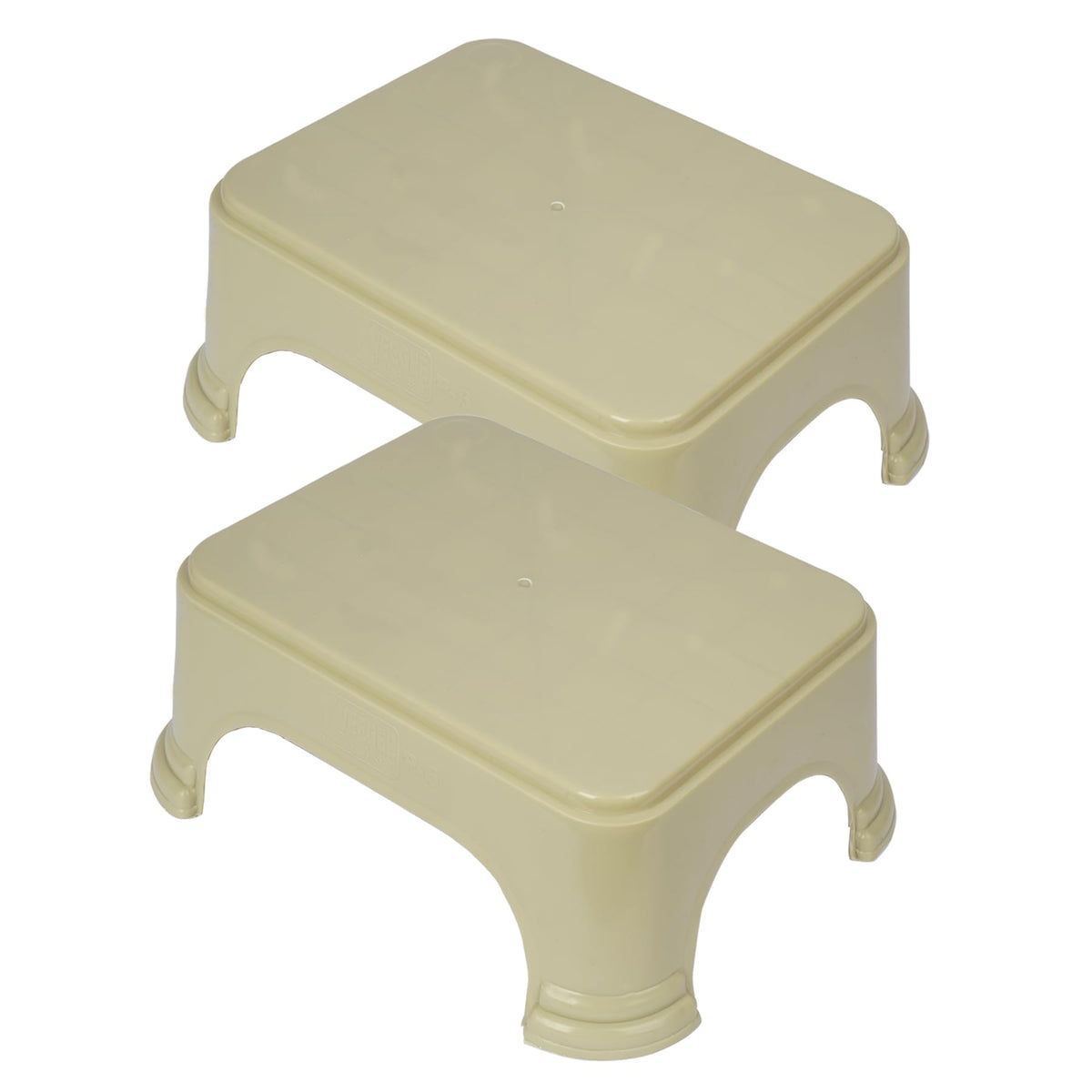 Heart Home Bathroom Stool | Bathroom Plain Square Stool | Plastic Stool For Bathroom | Stool for Kitchen | Bathroom Patla | Support Stool for Bathroom | P6 | Pack of 2 | Beige