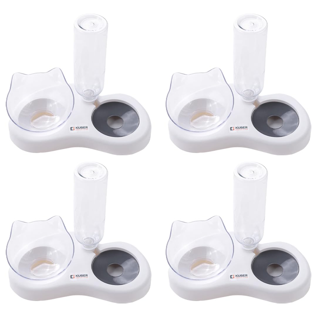 Kuber Industries Animal Feeding Plastic 2 in 1 Pet Bowls | Cat & Dog Bowl | Small/Medium Size Pet Feeding Bowl | Non-Toxic & 100% Safe for Pets (Pack of 4) | Grey