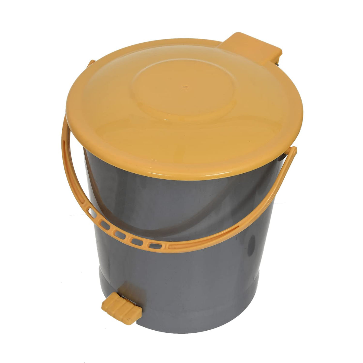 Kuber Industries Plastic Pedal Dustbin, Trashbin, Wastebin For Kitchen, Bathroom, Office Use With Handle, 5 Liter (Grey & Yellow)-47KM01026