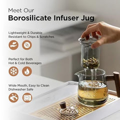 Kuber Industries Glass Jug 770ml with Bamboo Lid | Pitcher for Water Juice Coffee Tea | Leakproof Heat Resistant Serviceware | Housewarming Gift | Transparent