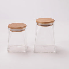 Urbane Home Borosilicate Glass Jar with Bamboo Lid | Kitchen Organizer Items & Storage | Multi-utility, Leakproof, Airtight Jar for Cookies, Snacks, Tea, Coffee, Sugar | Set of 2 (360ml & 560ml)