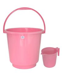 Heart Home 2 Pieces Plastic Bathroom Bucket & Mug Set (Pink)