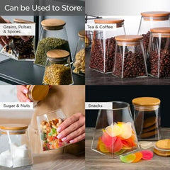Heart Home Borosilicate Glass Jar with Bamboo Lid (Pack of 4 Triangle)