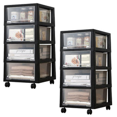 Kuber Industries 5 Layer Cosmetic Cabinet with Trolley|5-Tier Rolling Cart|Shelf Stand With Drawer|Pack of 2|Black