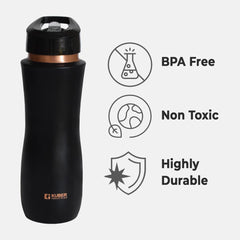 Kuber Industries Copper Water Bottle with Sipper | BPA Free & Non-Toxic | Leakproof, Durable & Lightweight | with Added Health Benefits of Copper |Easy to Clean | Maroon | Black (Pack of 5)
