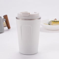 Kuber Industries Stainless Steel Insulated Coffee Cup with Sipper Mouth|Travel Coffee Mug 380 ML-Pack of 2|White|