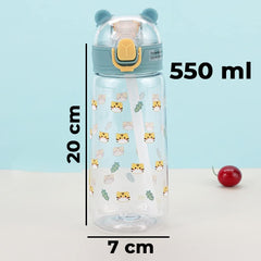 Kuber Pack of 3 Water Bottle for Kids | Printed Designs for Kids | Plastic Sipper Bottle for Kids | Food Grade Plastic | One Click Open Flip Lid | Transparent, Leak Proof, BPA Free | 550 ml