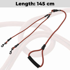 Kuber Industries Double Coupler Dog Leash|Double Dog Leash|Premium PP Fabric|Durable Metal Hooks|360? Swivel, No Tangle Design|PDMGL-030-145| Soft Padded Handle for Comfortable Grip |Coffee