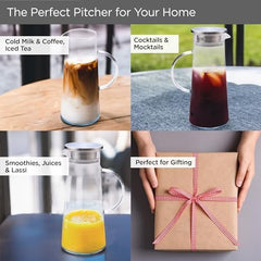 Kuber Industries Premium 1.4 LTR Glass Jug with Stainless Steel Lid and Handle | Leakproof Pitcher for Water, Cold Brew, Tea, Iced Coffee, Lemonade | Heat Resistant | Housewarming Gift | Blue