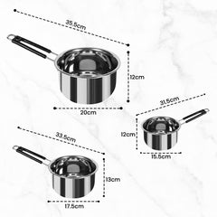 Kuber Dinner Plates & Sauce Pan Combo Set|Dinner Plates Set of 6 | 3 Piece Sauce Pan, Chai Pan | Heavy-Duty Stainless Steel | Silver