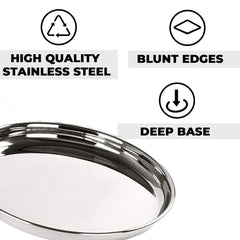 Kuber Industries Stainless Steel Dining Plate Set | Blunt Edges, Deep Base | Glossy Finish, Durable, Easy to Clean | Steel Plates for Lunch, Breakfast, Dinner | Set of 4 (Pack of 3)