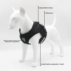 Kuber Industries Reflective Dog Harness With Adjustable Leash|Breathable Polyester Mesh Fabric |XL Size|HT-844|Comfortable No-Pull Grip|Quick Release Buckles|Easy On-Easy Off Harness|Black (Pack Of 3)